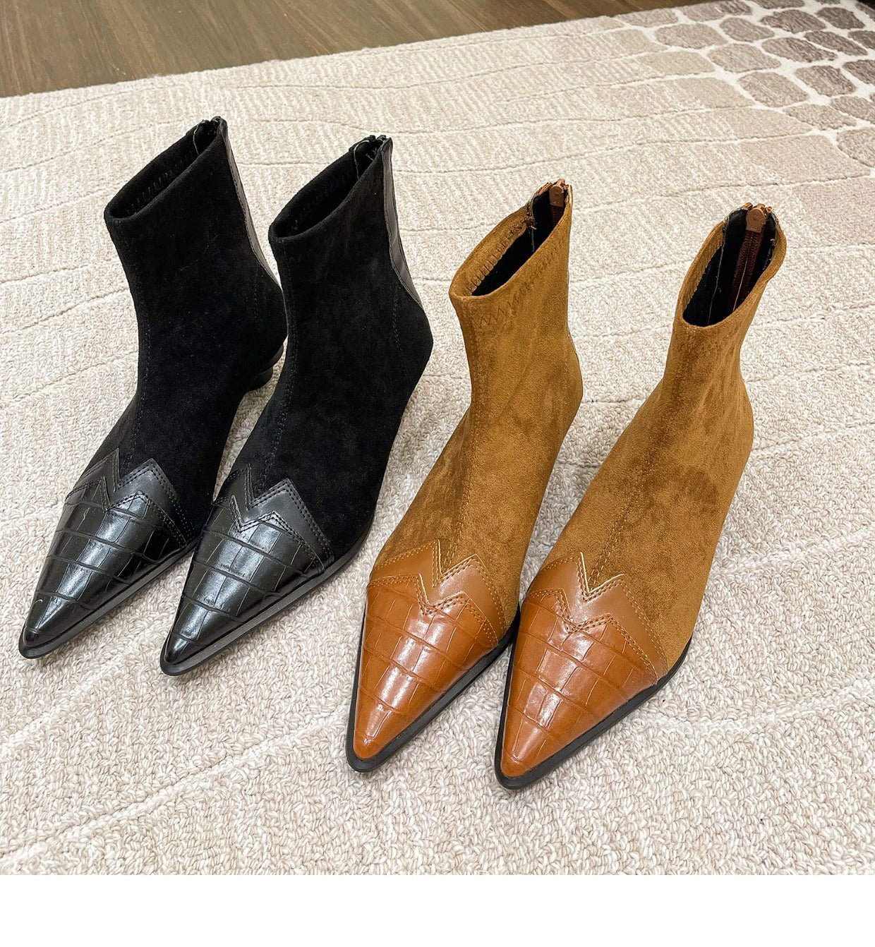 Suede Low Heel Ankle Boots - Kelly Obi New York