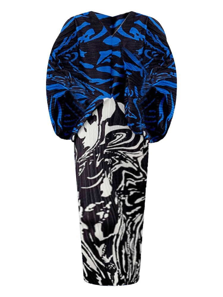 Swirl Contrast Pleated Dress - Kelly Obi New York