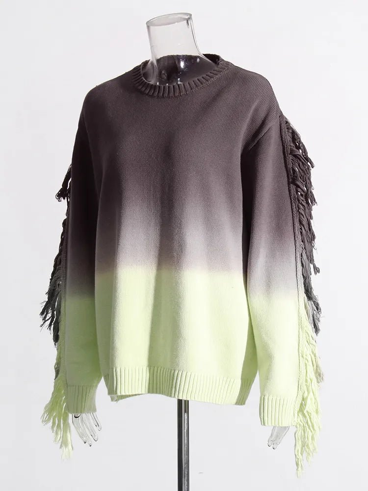 Tasseled Sleeves Two Tone Sweater - Kelly Obi New York