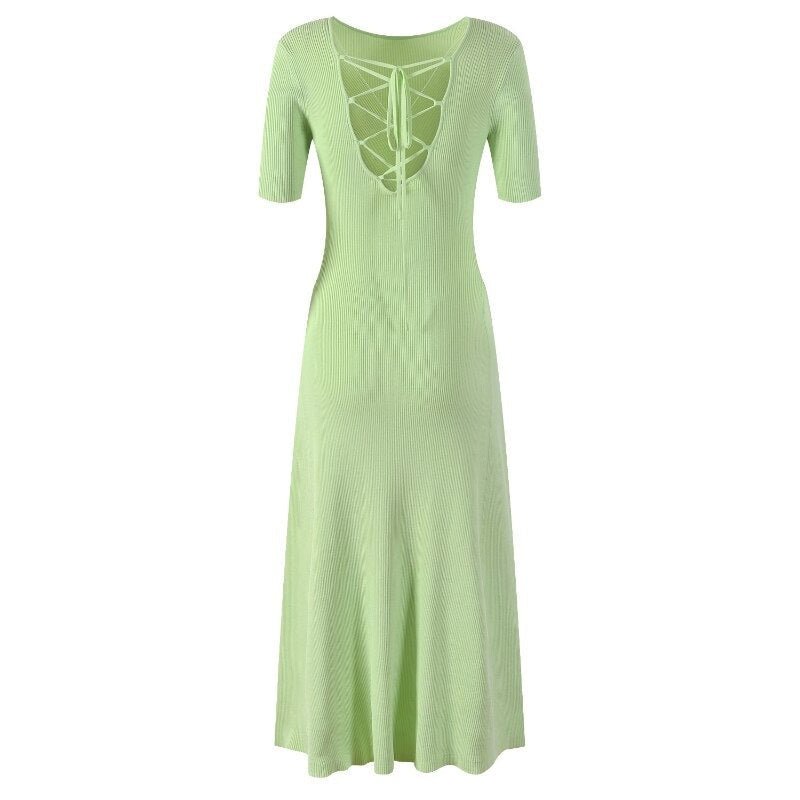 Tea Green Knitted Midi Dress - Kelly Obi New York