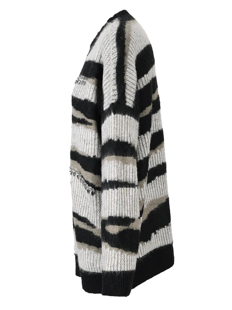 Teardrop Rhinestones Striped Knit Sweater - Kelly Obi New York