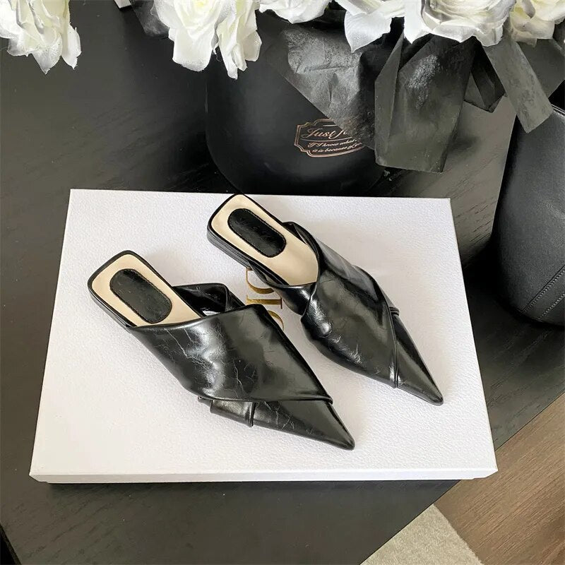 Textured Pointed Toe Mules - Kelly Obi New York