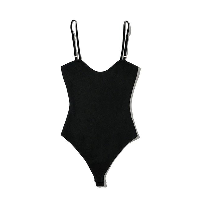 Thin Strap Knitted Stretch Bodysuit - Kelly Obi New York