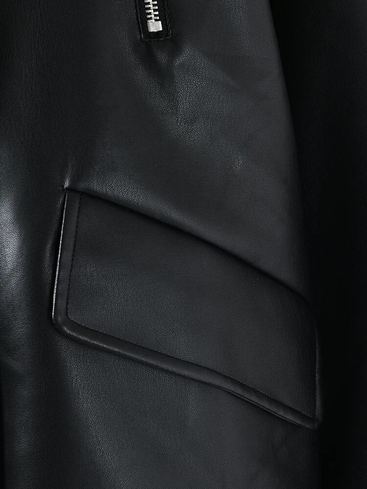 Topstitched Collar Vegan Leather Jacket - Kelly Obi New York