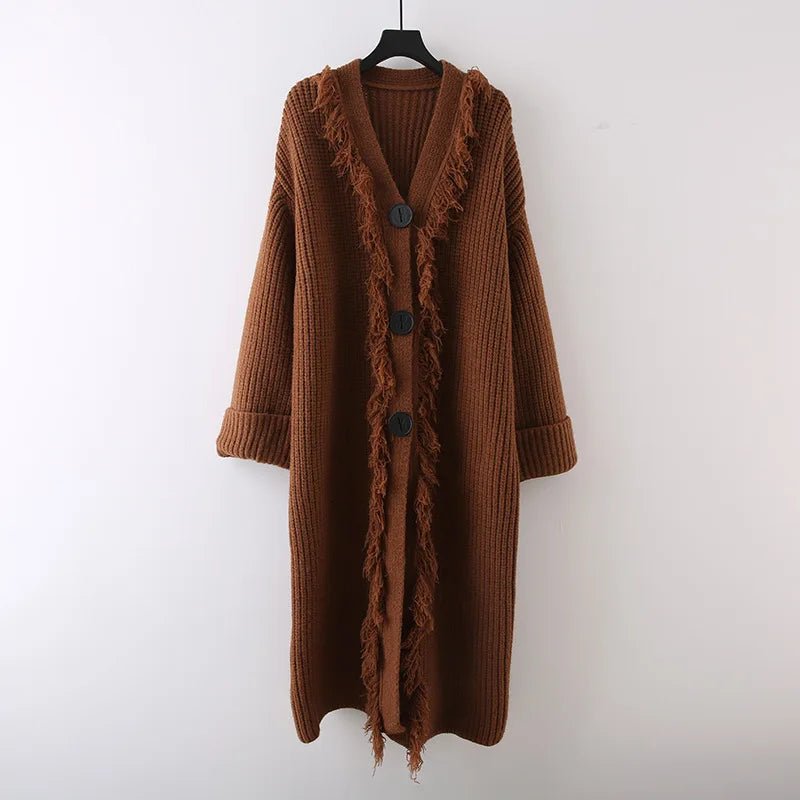 Triple Buttons Tasseled Long Coat - Kelly Obi New York