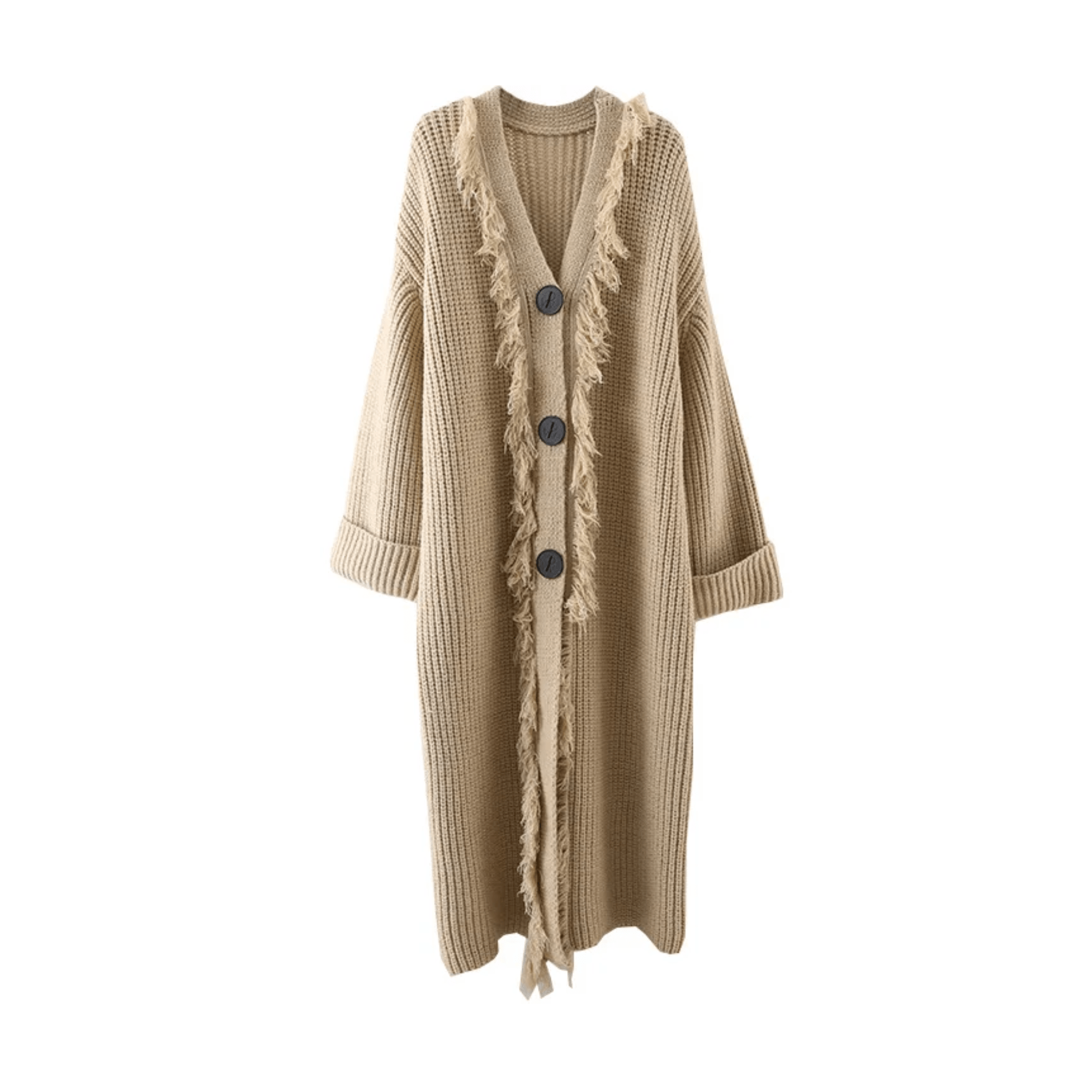 Triple Buttons Tasseled Long Coat - Kelly Obi New York