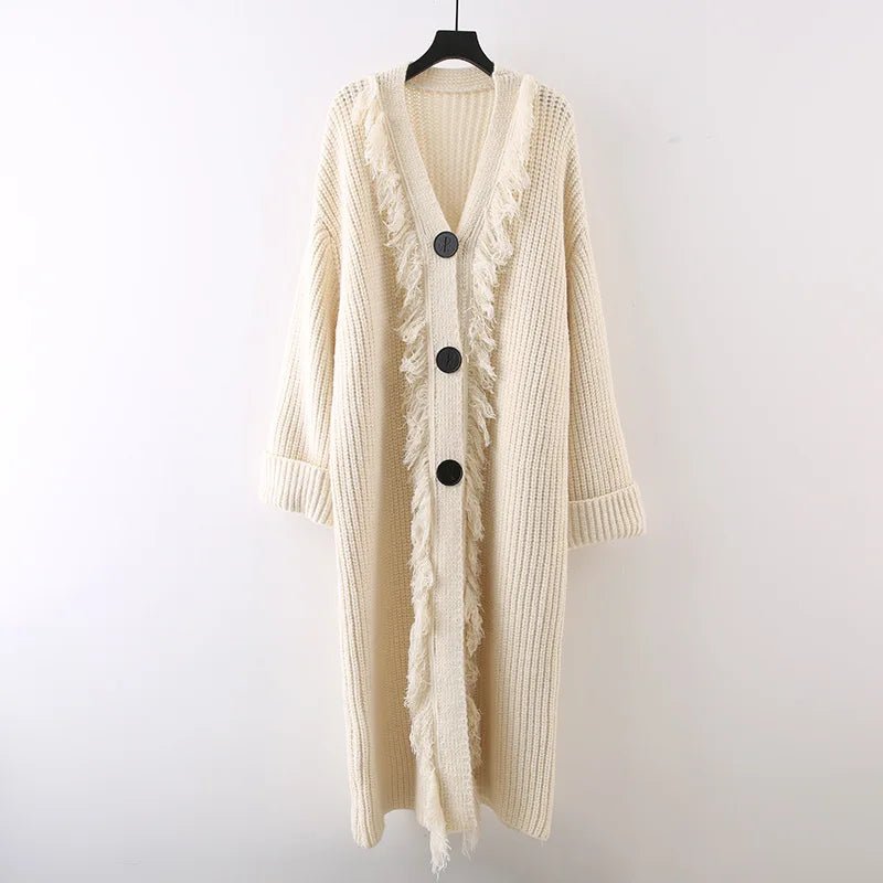 Triple Buttons Tasseled Long Coat - Kelly Obi New York