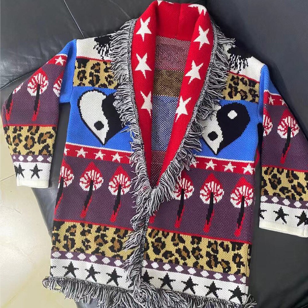 Trippy Art Tassel Knit Jacket - Kelly Obi New York
