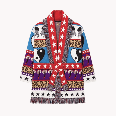 Trippy Art Tassel Knit Jacket - Kelly Obi New York