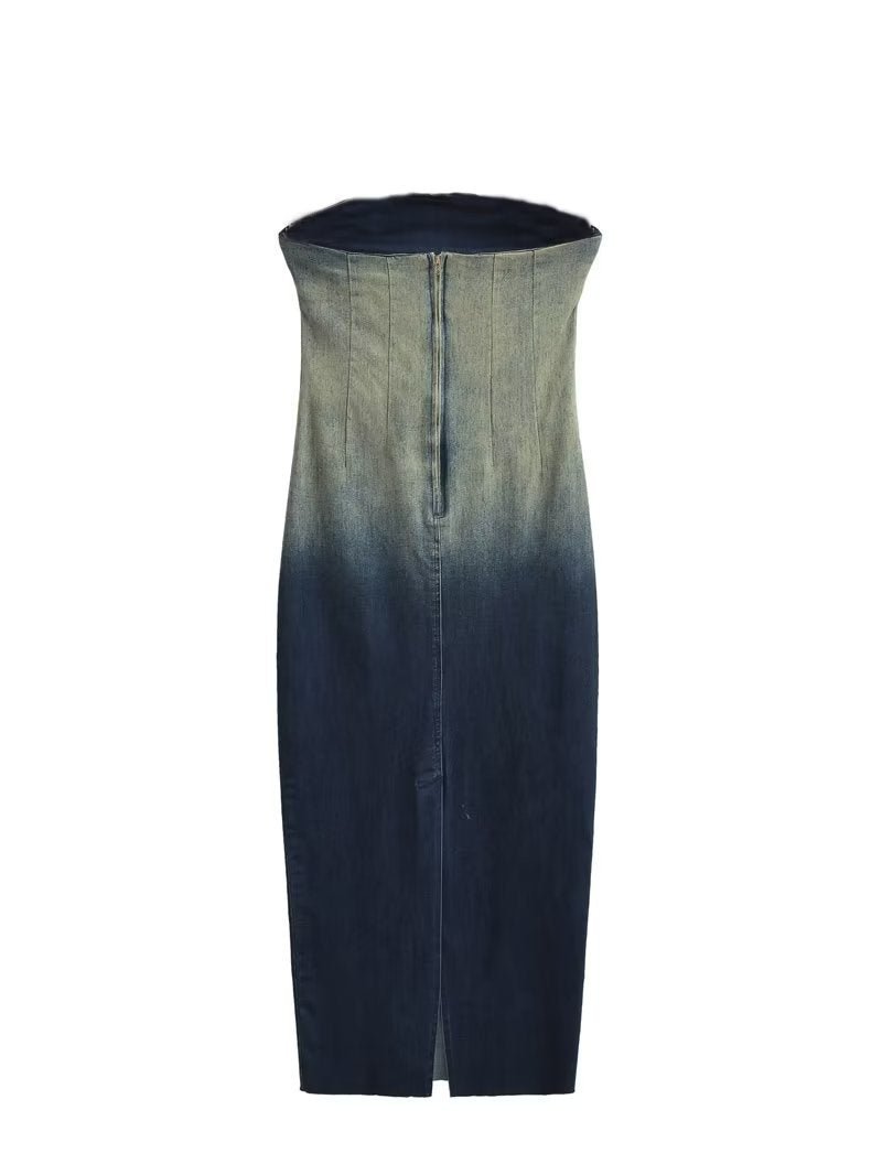 Tube Strapless Gradient Denim Dress - Kelly Obi New York