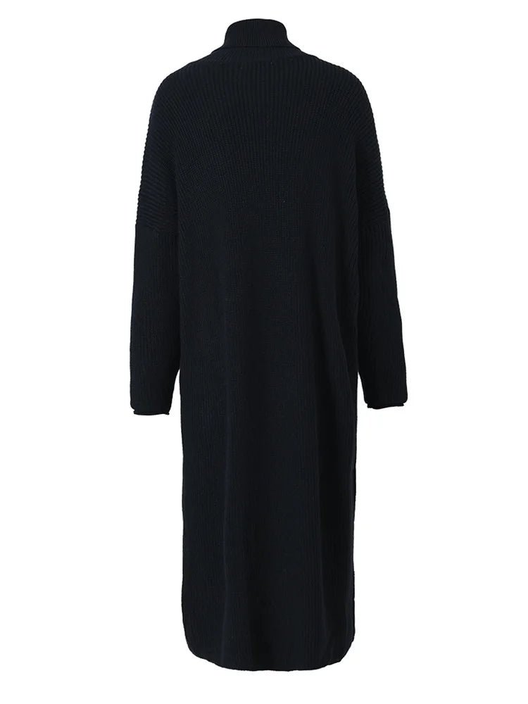 Turtleneck Long Slit Knit Dress - Kelly Obi New York