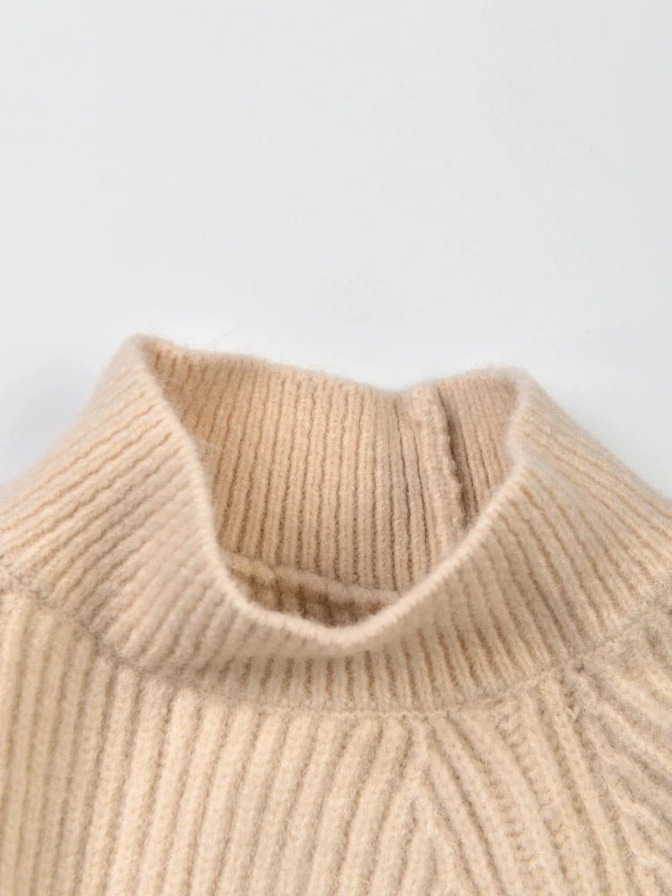 Turtleneck Ribbed Knit Loose Sweater - Kelly Obi New York