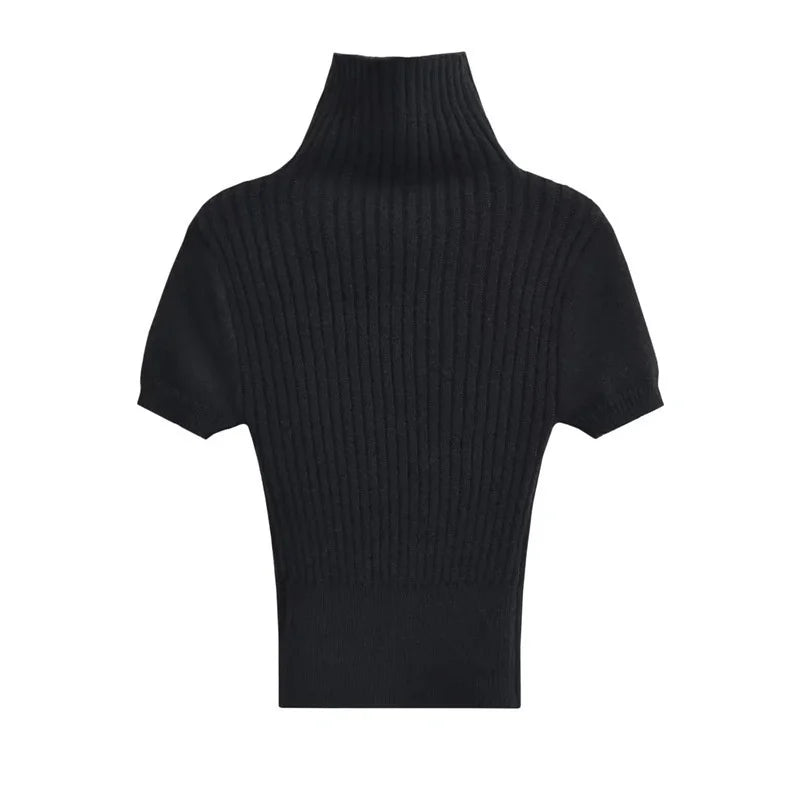 Turtleneck Short Sleeves Knit Top - Kelly Obi New York
