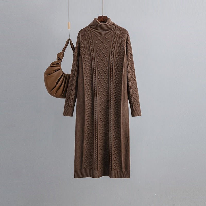 Turtleneck Textured Knit Sweater Dress - Kelly Obi New York