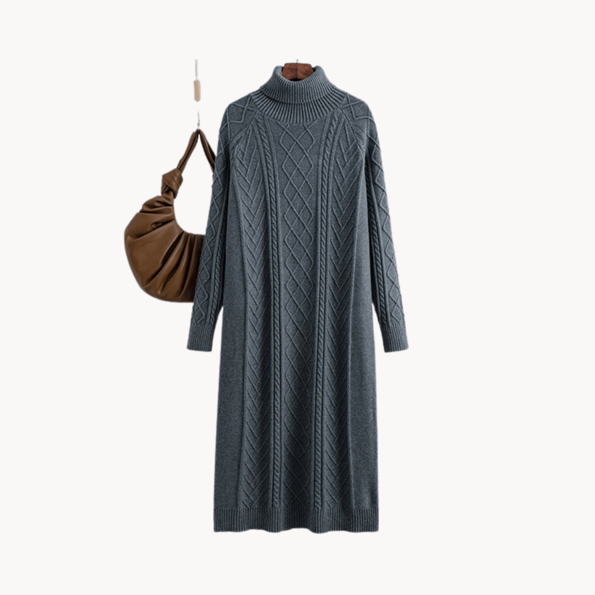 Turtleneck Textured Knit Sweater Dress - Kelly Obi New York