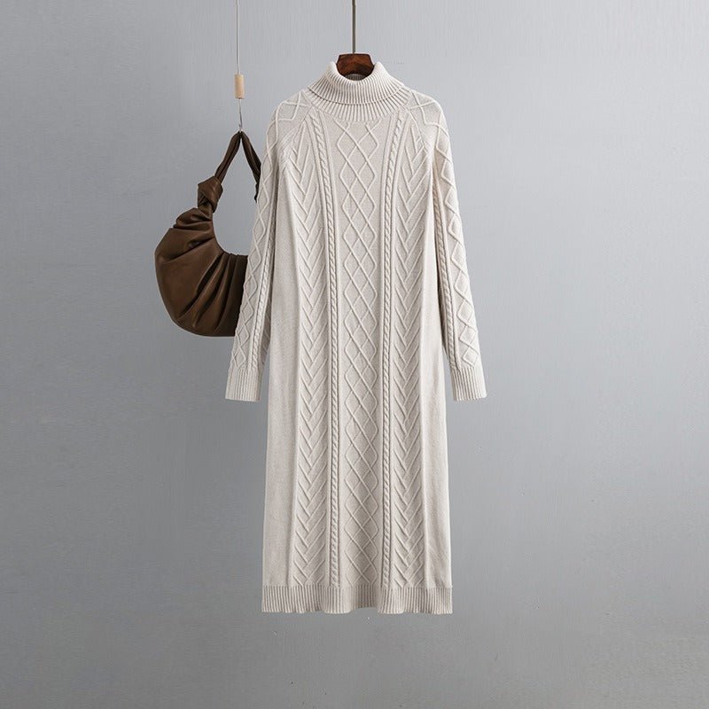 Turtleneck Textured Knit Sweater Dress - Kelly Obi New York