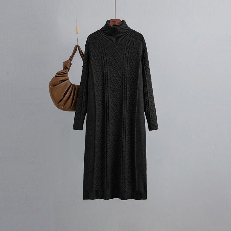 Turtleneck Textured Knit Sweater Dress - Kelly Obi New York