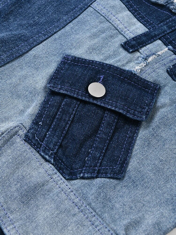 Twin Pockets Spliced Denim Sweatshirt - Kelly Obi New York