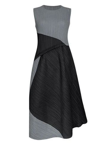Two Colors Pleated Sleeveless Dress - Kelly Obi New York