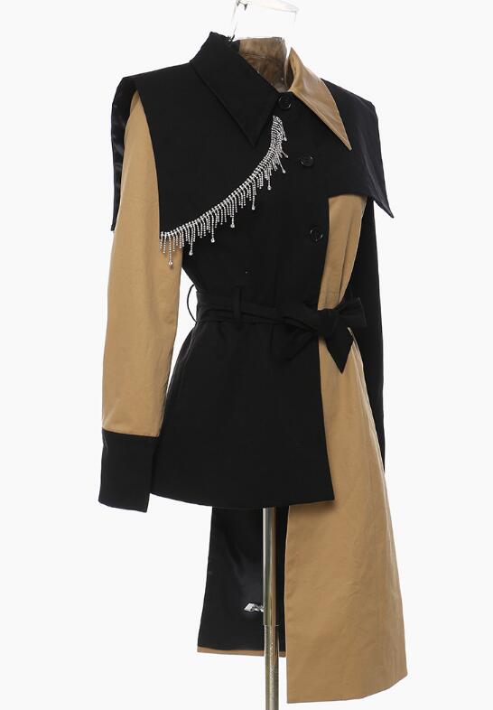 Two-Tone Asymmetrical Rhinestone Fringed Jacket - Kelly Obi New York