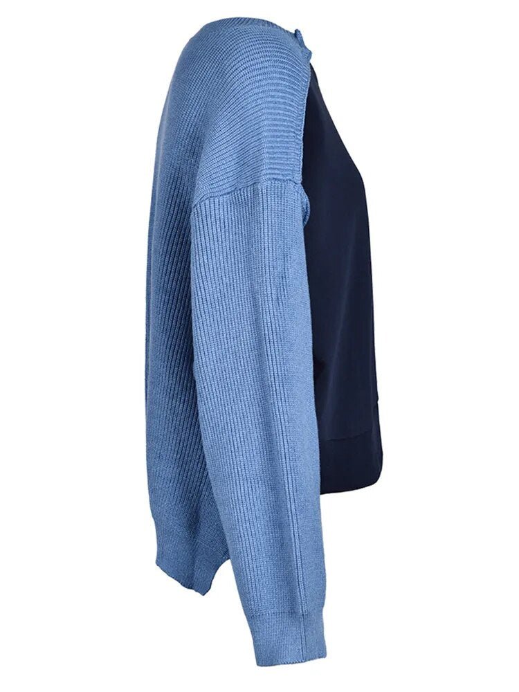 Two Tone Blue Knit Sweater - Kelly Obi New York