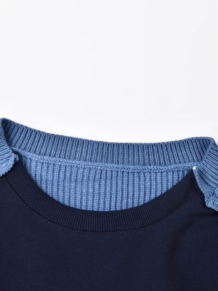 Two Tone Blue Knit Sweater - Kelly Obi New York