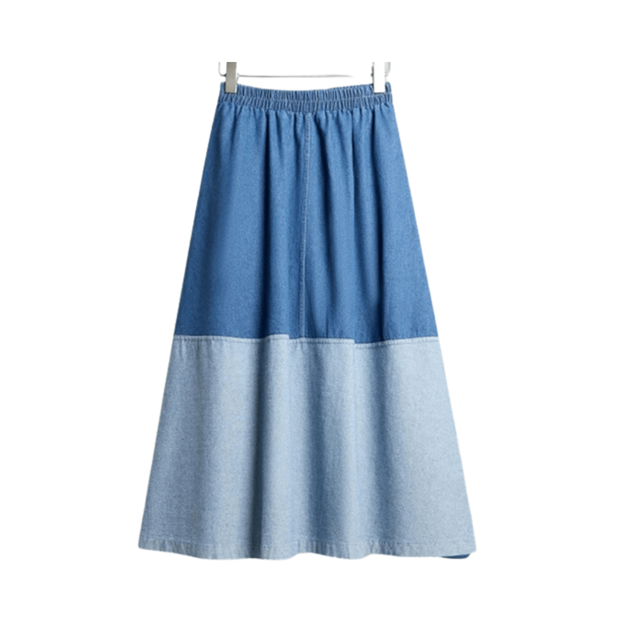 Two-Tone Denim Midi Skirt - Kelly Obi New York