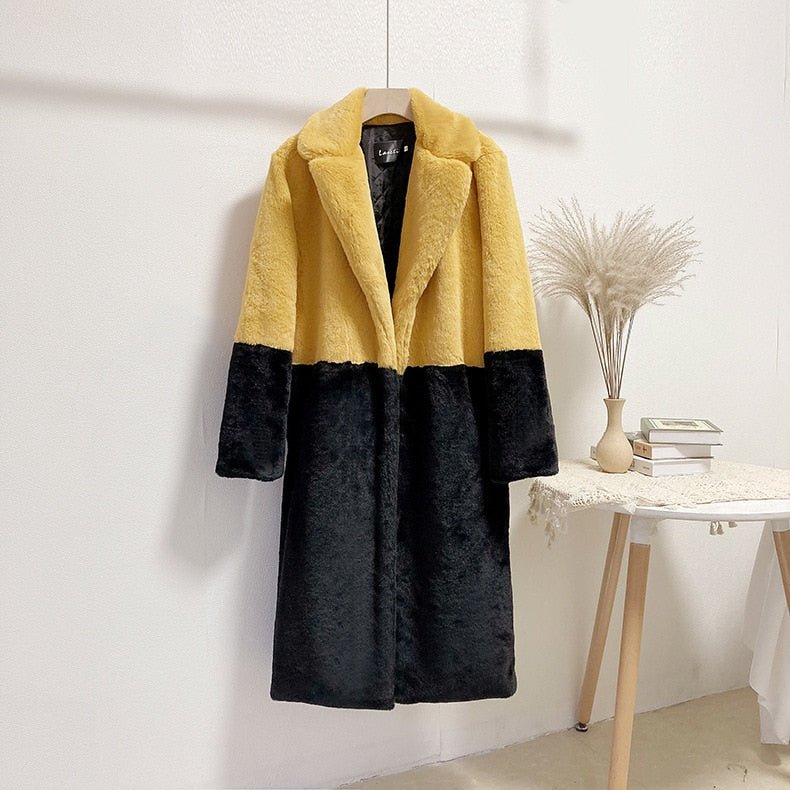 Two-Tone Faux Fur Loose Coat - Kelly Obi New York