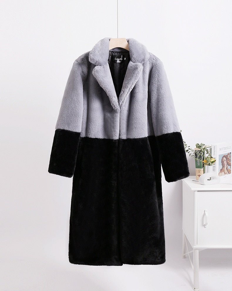 Two-Tone Faux Fur Loose Coat - Kelly Obi New York