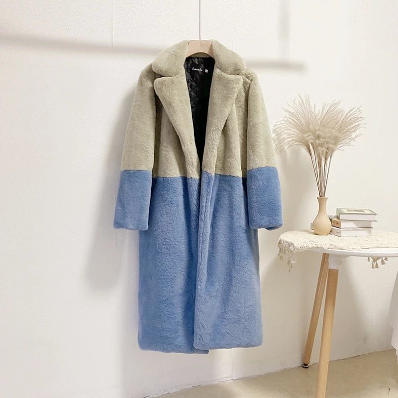 Two-Tone Faux Fur Loose Coat - Kelly Obi New York