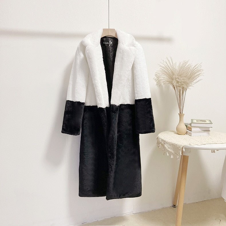 Two-Tone Faux Fur Loose Coat - Kelly Obi New York