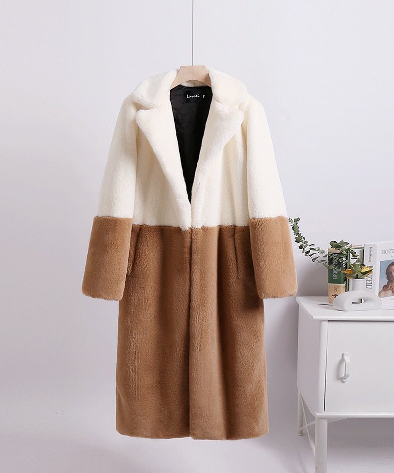 Two-Tone Faux Fur Loose Coat - Kelly Obi New York