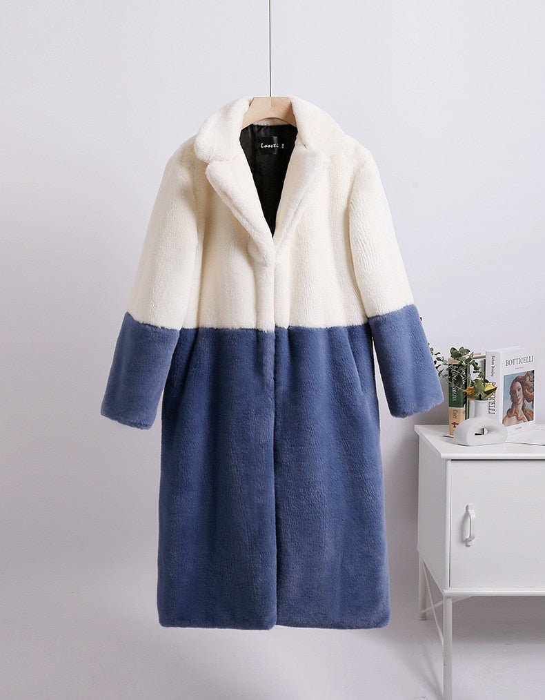 Two-Tone Faux Fur Loose Coat - Kelly Obi New York