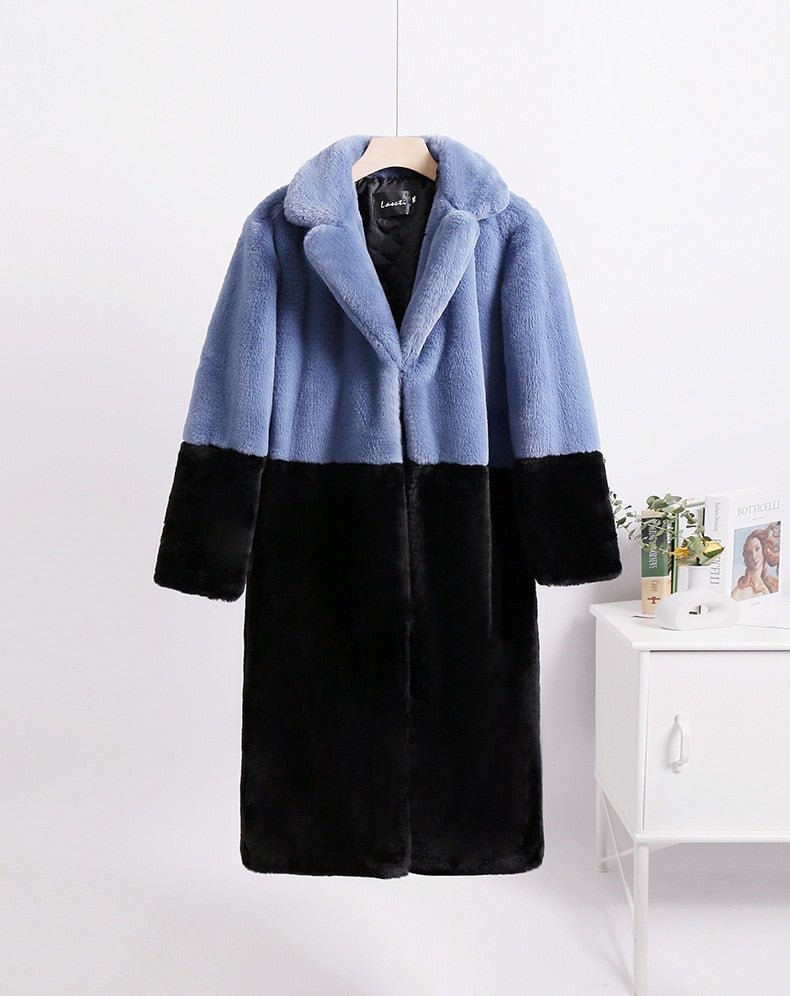 Two-Tone Faux Fur Loose Coat - Kelly Obi New York