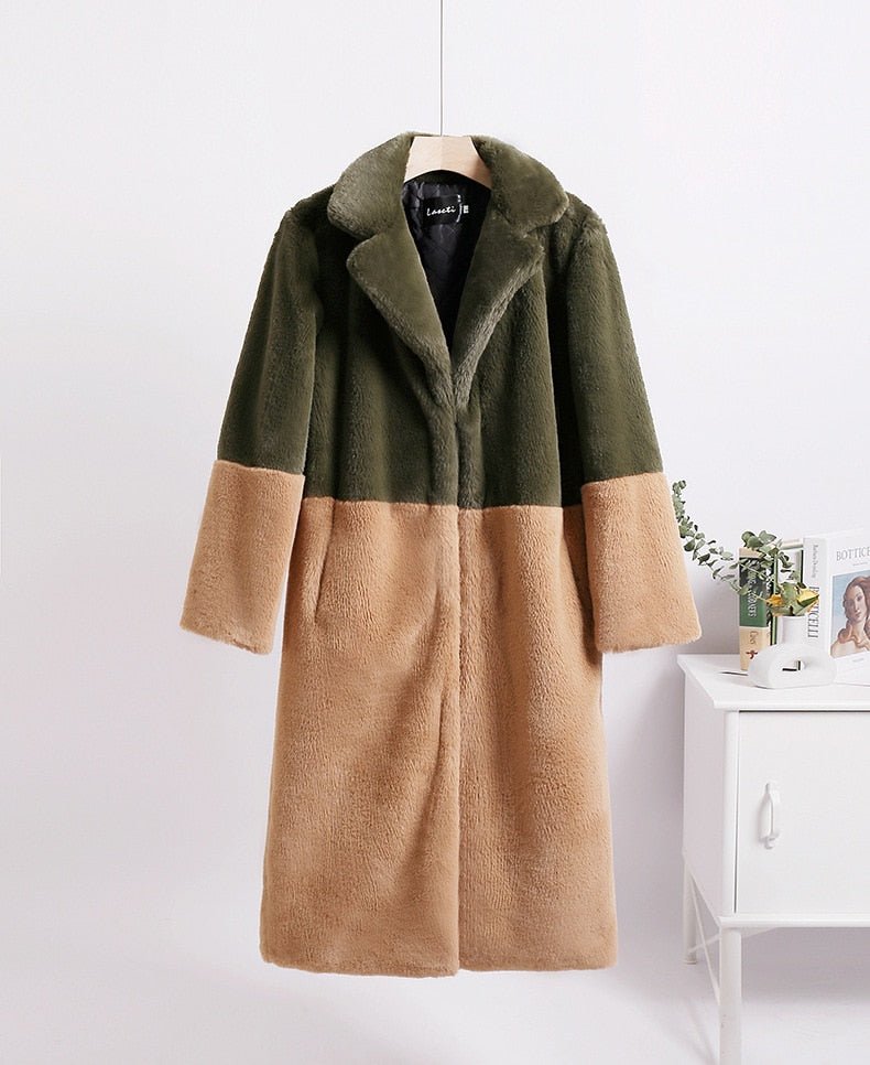 Two-Tone Faux Fur Loose Coat - Kelly Obi New York