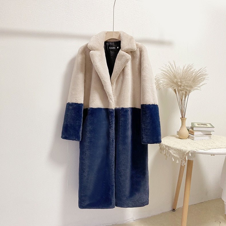 Two-Tone Faux Fur Loose Coat - Kelly Obi New York