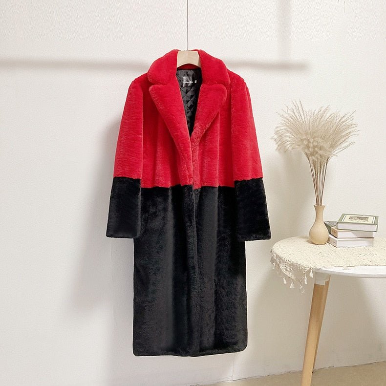 Two-Tone Faux Fur Loose Coat - Kelly Obi New York