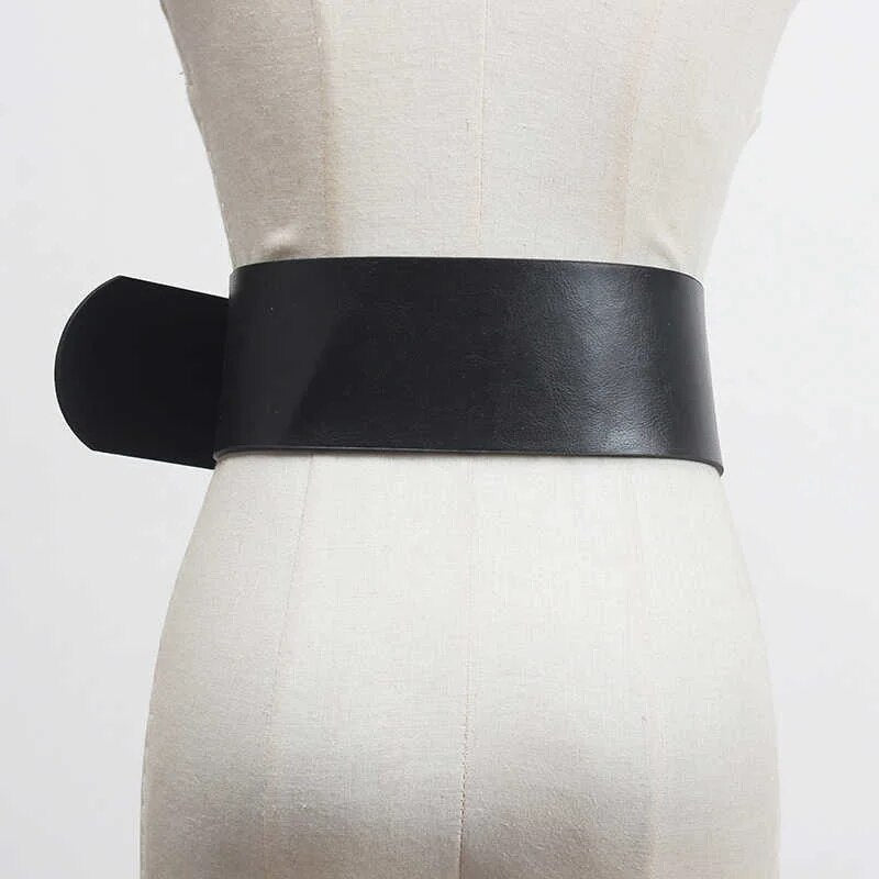 Vegan Leather Big Buckle Wide Belt - Kelly Obi New York