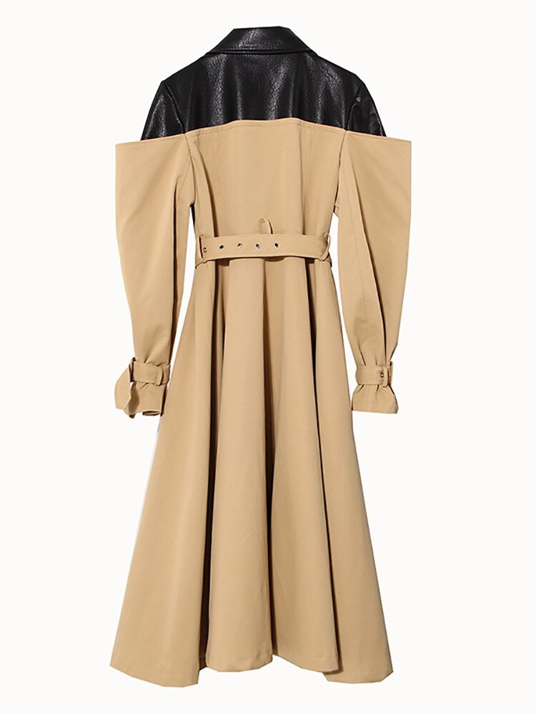 Vegan Leather Contrast Trench Coat - Kelly Obi New York