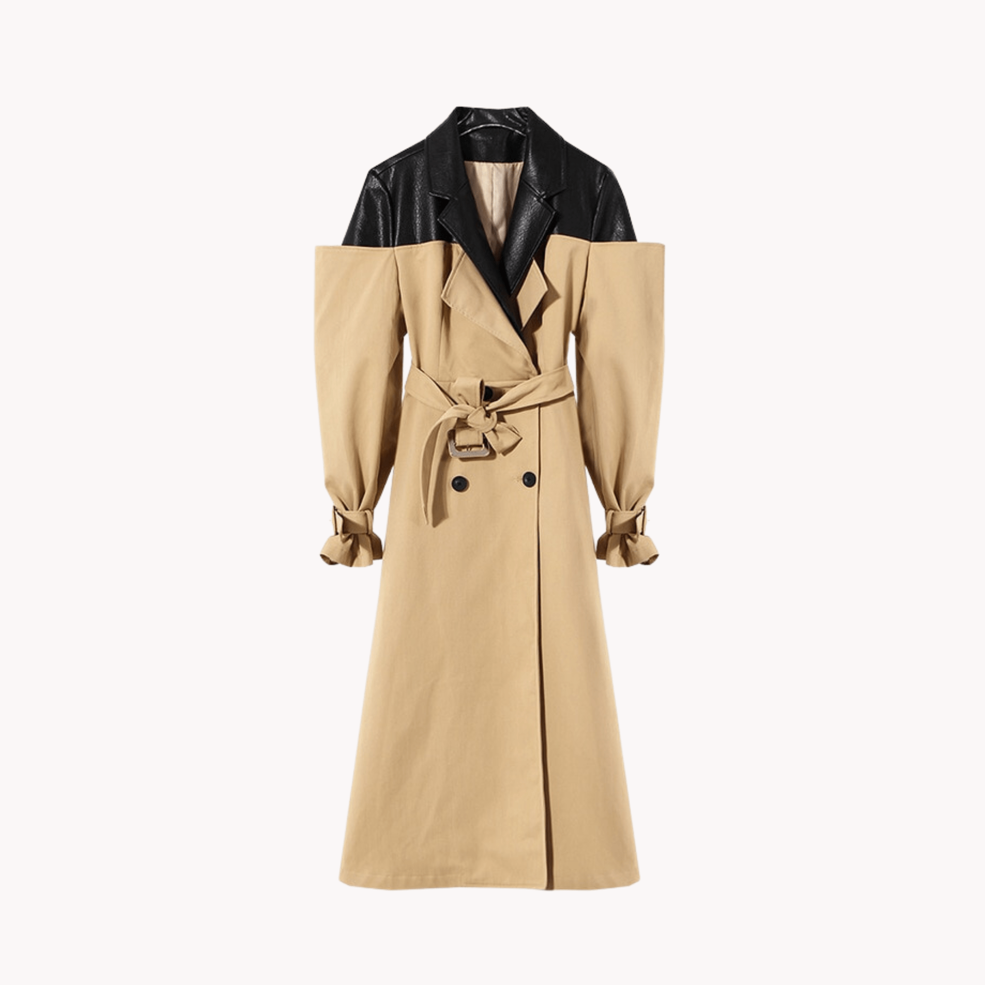 Vegan Leather Contrast Trench Coat - Kelly Obi New York