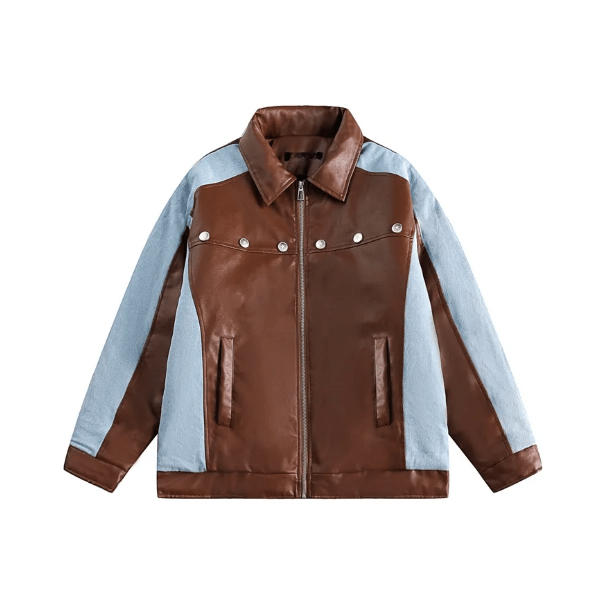 Vegan Leather Denim Spliced Jacket - Kelly Obi New York