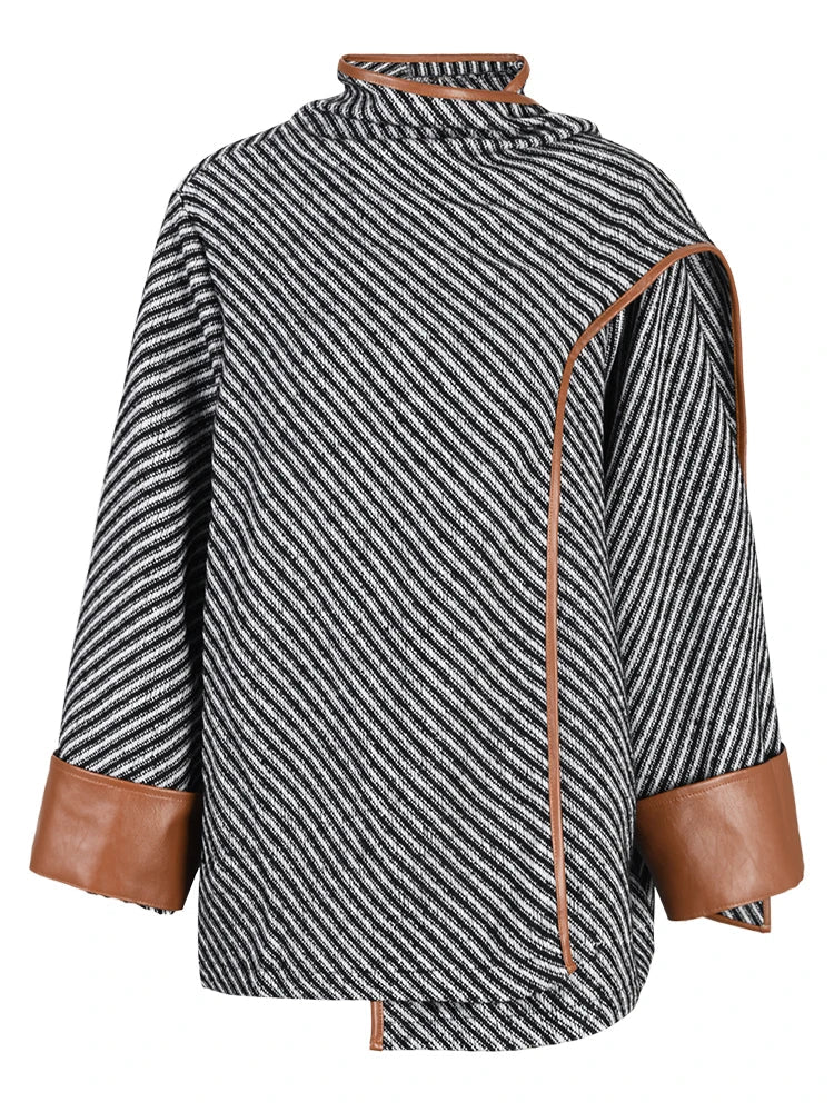 Vegan Leather Edging Stripes Shawl Jacket - Kelly Obi New York