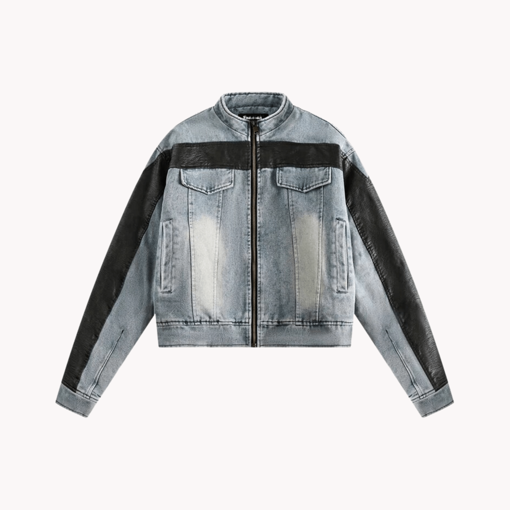 Vegan Leather Spliced Denim Short Jacket - Kelly Obi New York