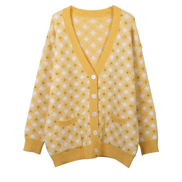 Vichy Check Knit Cotton Cardigan - Kelly Obi New York