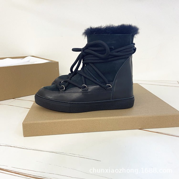 Warm Wool Lace-Up Leather Boots - Kelly Obi New York