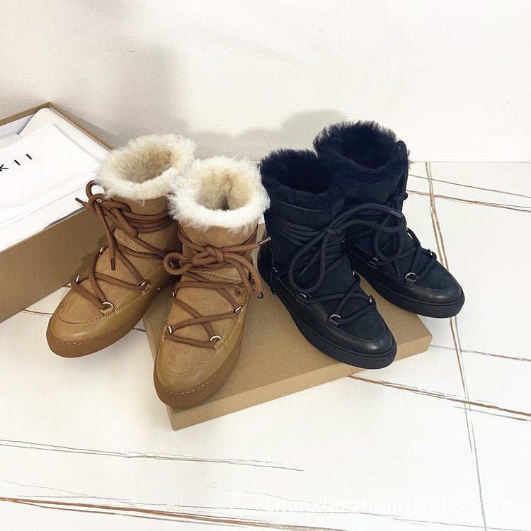 Warm Wool Lace-Up Leather Boots - Kelly Obi New York