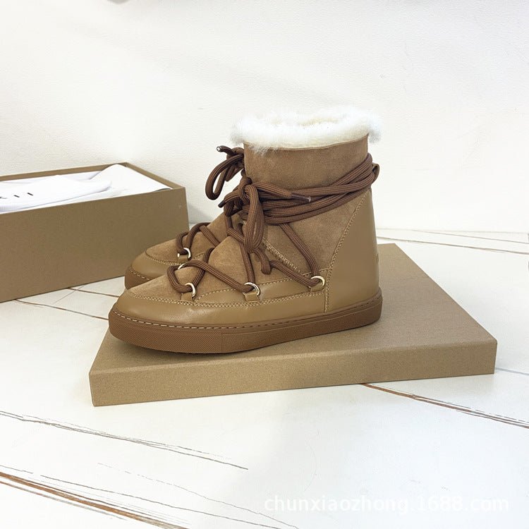 Warm Wool Lace-Up Leather Boots - Kelly Obi New York