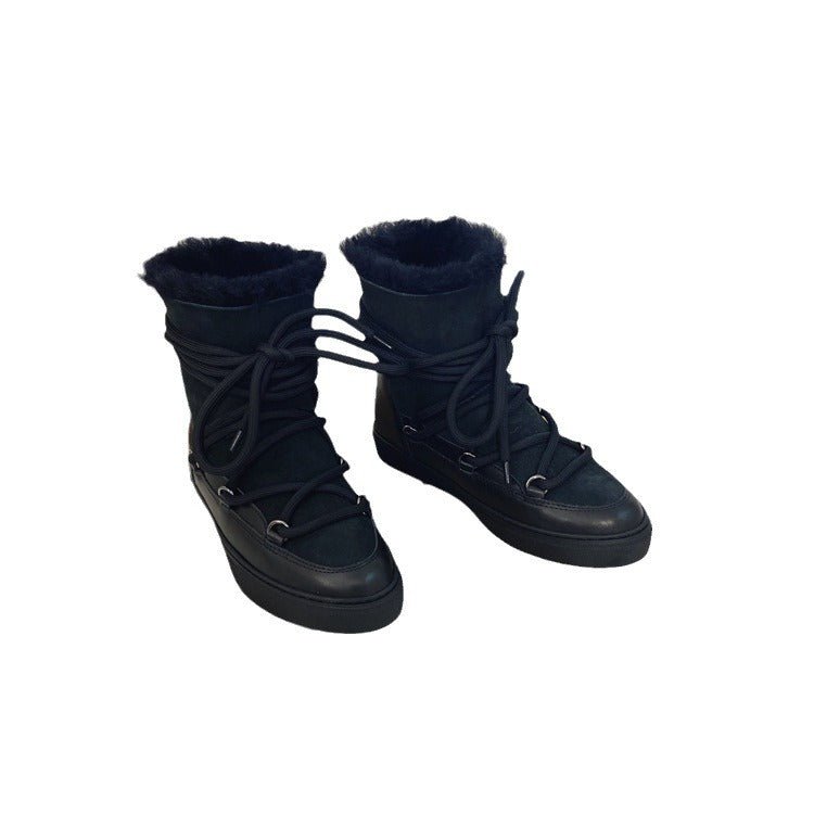 Warm Wool Lace-Up Leather Boots - Kelly Obi New York