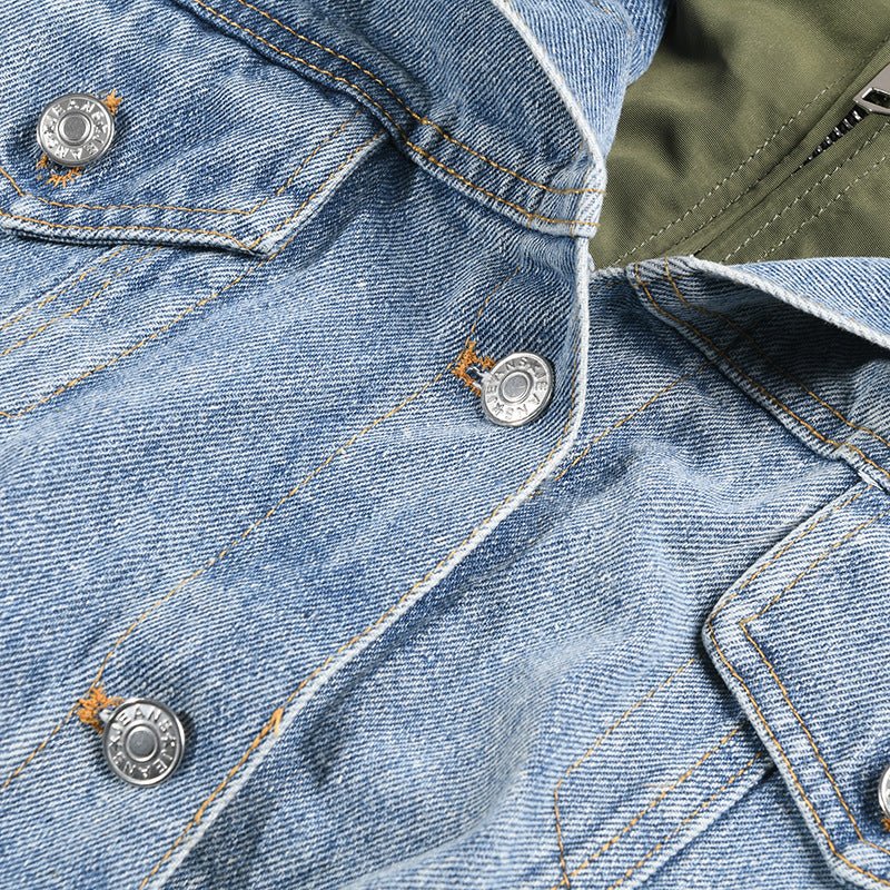 Washed Denim Patchwork Stand Collar Jacket - Kelly Obi New York