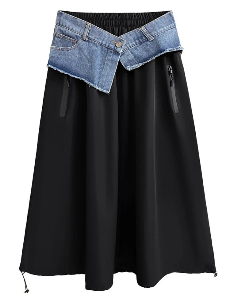 Washed Denim Waist Wrapped Skirt - Kelly Obi New York